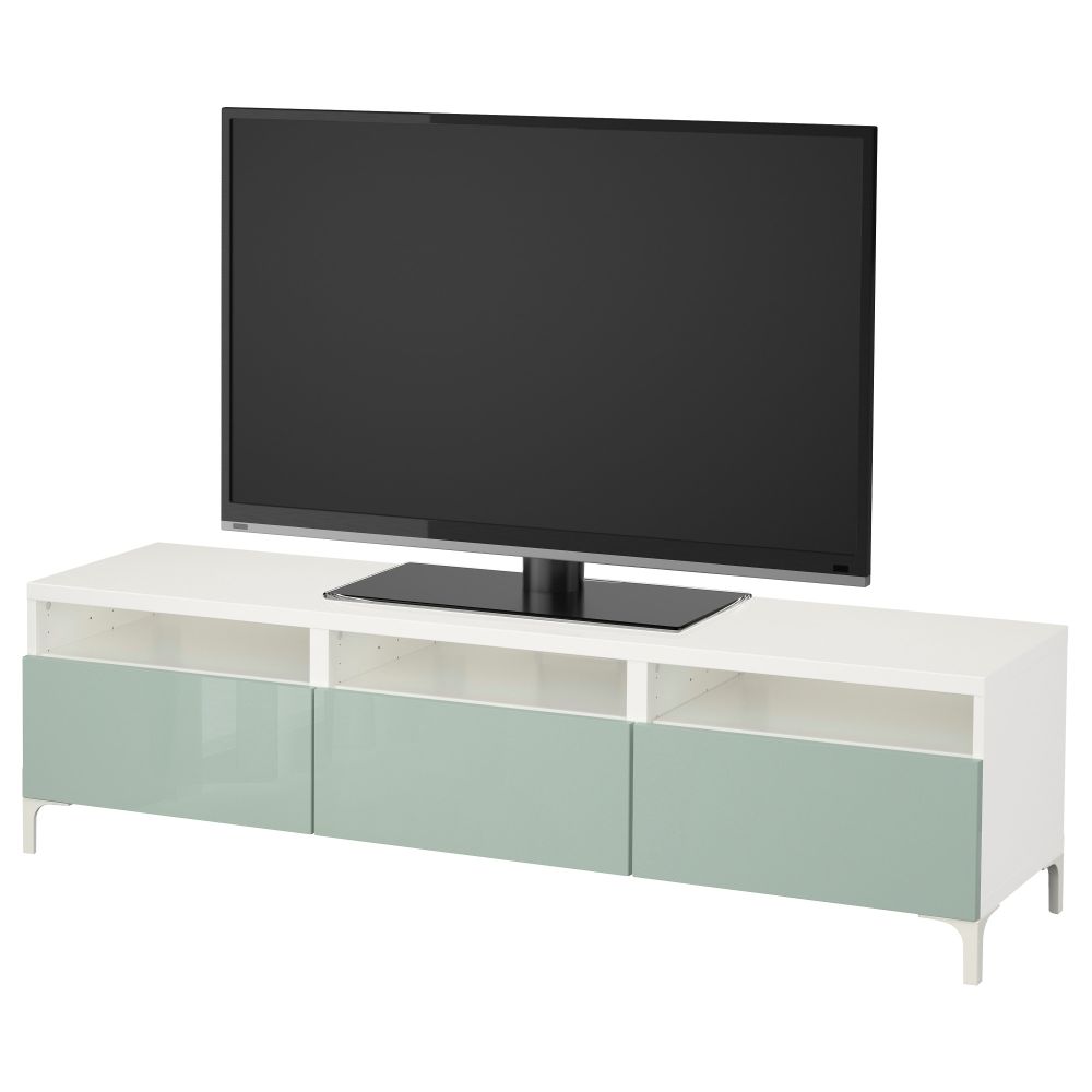 Тумба для ТВ с ящиками БЕСТО, белый, Сельсвикен глянцевый/серо-зеленый светлый (180x40x48 см) - фото 1