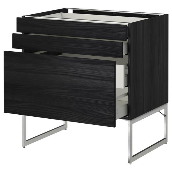 Напольный шкаф 3 фронтальных панели, 2 нижних, 2 средних ящика МЕТОД / МАКСИМЕРА, черный, Тингсрид черный - схема-чертеж с размерами