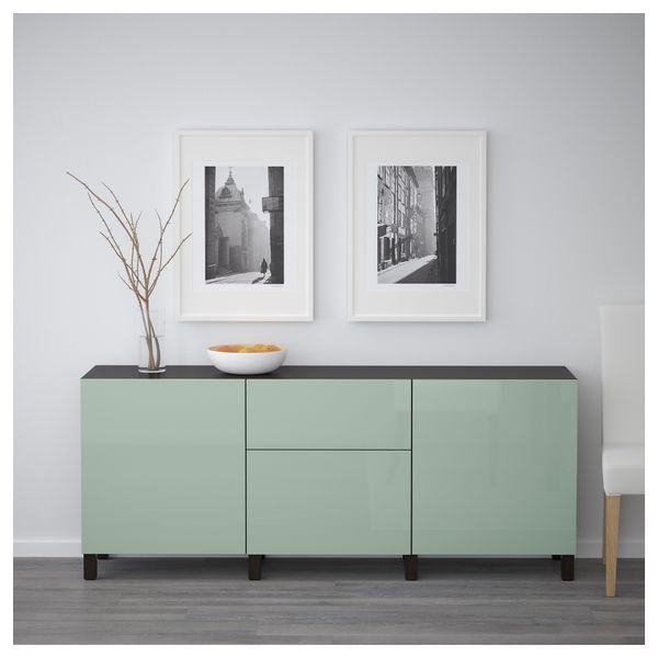 Комбинация для хранения с ящиками БЕСТО, черно-коричневый, Сельсвикен глянцевый/серо-зеленый светлый (180x40x74 см) - фото 2