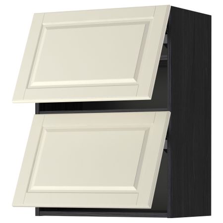 Навесной шкаф, 2 дверцы, горизонтальный МЕТОД, черный, Будбин белый с оттенком