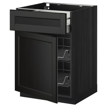 Напольный шкаф с проволочной корзиной, ящиком, дверью МЕТОД / МАКСИМЕРА, черный, Лаксарби черно-коричневый