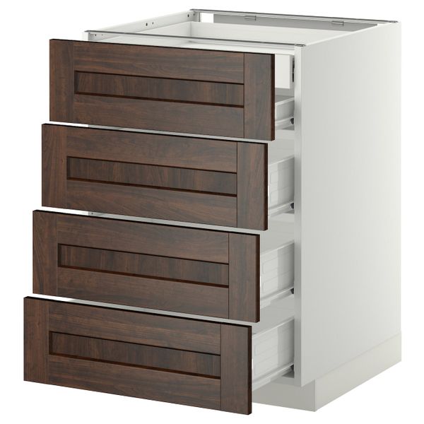 Напольный шкаф 4 фронтальных, 2 низких, 3 средних ящ, белый/Эдсерум коричневый 60x60 см IKEA МЕТОД / ФОРВАРА 692.616.55 - фото 1