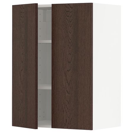 Навесной шкаф с полками/2дверцы, белый/Синарп коричневый 60x80 см IKEA METOD МЕТОД 194.046.85