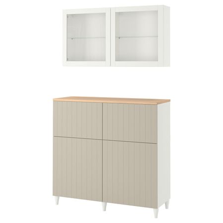 Комбинация для хранения с дверцами/ящ, белый СУТТЕРВ/КАББАРП/серо-бежевый прозрачное стекло 120x42x240 см IKEA BESTÅ БЕСТО