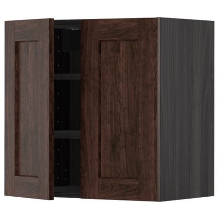 Навесной шкаф с полками/2дверцы, черный/Эдсерум коричневый 60x60 см IKEA МЕТОД 893.021.79