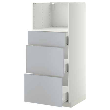 Высокий шкаф для СВЧ с 3 ящиками МЕТОД / ФОРВАРА, белый, Веддинге серый (60x60x140 см)