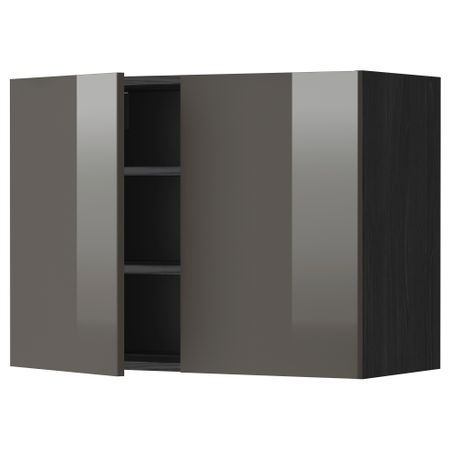 Навесной шкаф с полками, 2 дверцы МЕТОД, черный, Рингульт серый