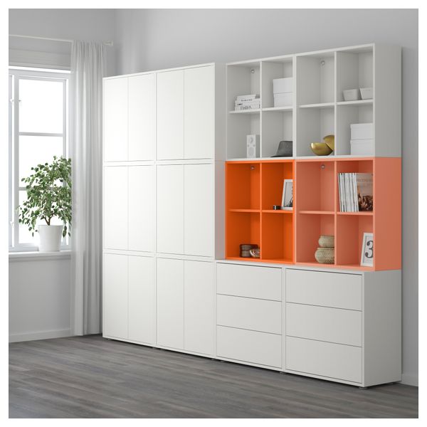 Комбинация шкафов с ножками ЭКЕТ, белый/оранжевый, светло-оранжевый (280x35x212 см) - фото 2