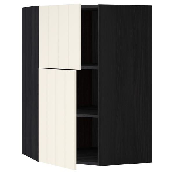 Угловой навесной шкаф + полки, 2 дверцы МЕТОД, черный, Хитарп белый с оттенком (68x100 см) - схема-чертеж с размерами