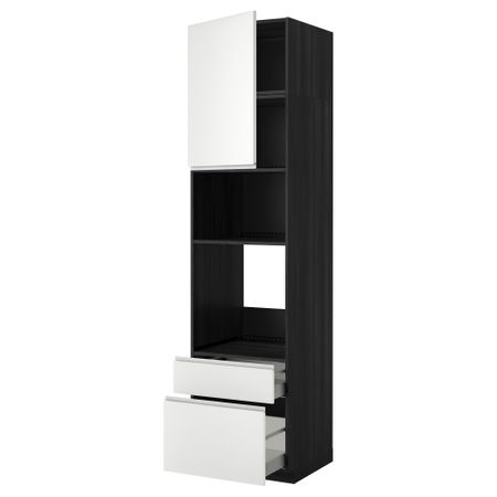 Высокий шкаф для духовки/СВЧ дверца, 2 ящика МЕТОД / МАКСИМЕРА, черный, Нодста белый