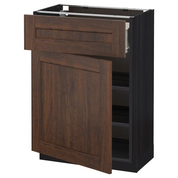 Напольный шкаф с ящиком, дверью МЕТОД / ФОРВАРА, черный, Эдсерум коричневый - схема-чертеж с размерами