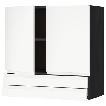 Навесной шкаф, 2 дверцы, 2 ящика МЕТОД / МАКСИМЕРА, черный, Воксторп белый