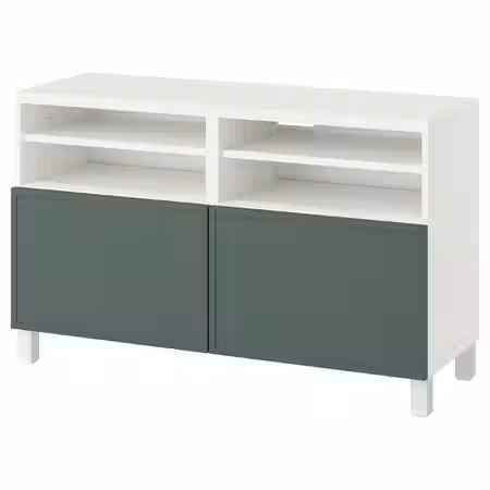 BESTÅ Тумба под ТВ, с дверцами - белый/Krukmakare темный серо-зеленый 120x42x74 см