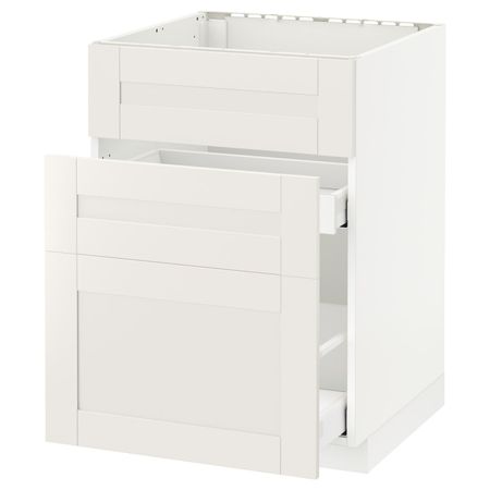Напольный шкаф под мойку + 3 фронтальных панели/2ящ, белый/Сэведаль белый 60x60 см IKEA METOD МЕТОД / MAXIMERA МАКСИМЕРА