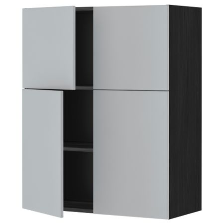 Навесной шкаф с полками, 4 дверцы МЕТОД, черный, Веддинге серый (80x100 см)