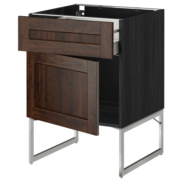 Напольный шкаф с ящиком, дверью МЕТОД / МАКСИМЕРА, черный, Эдсерум коричневый - схема-чертеж с размерами