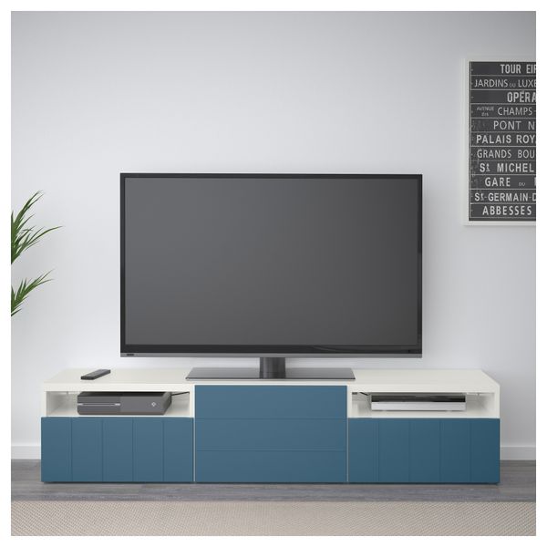 Тумба под ТВ БЕСТО, белый, Халлставик темно-синий (180x40x38 см) - фото 2