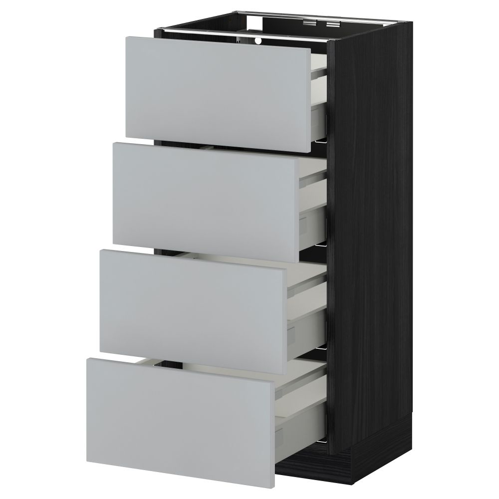 Напольный шкаф 4 фронтальных панели, 4 ящика МЕТОД / МАКСИМЕРА, черный, Веддинге серый - схема-чертеж с размерами