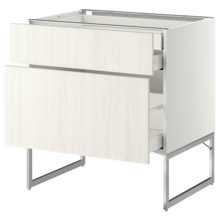 Напольный шкаф 2 фронтальных панели, 2 нижних,1 встроенный ящик МЕТОД / МАКСИМЕРА, белый, Росдаль белый