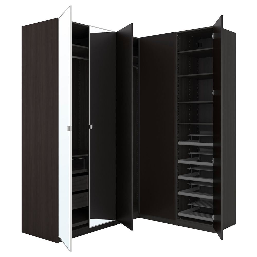 Гардероб угловой, черно-коричневый, Форсанд Викедаль, 210/160x236 см IKEA ПАКС 292.860.02 - фото 1
