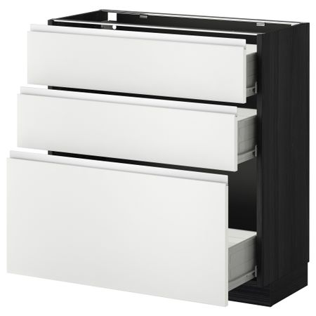 Напольный шкаф с 3 ящиками МЕТОД / ФОРВАРА, черный, Нодста белый