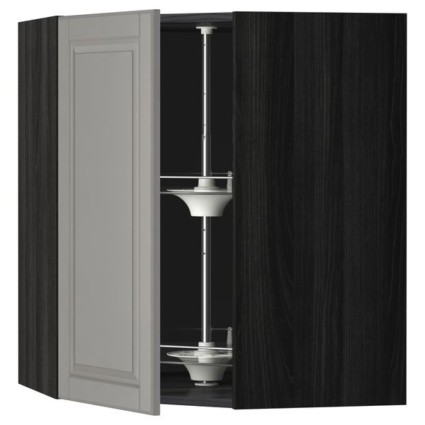 Угловой навесной шкаф с вращающейся секцией МЕТОД, черный, Будбин серый - схема-чертеж с размерами