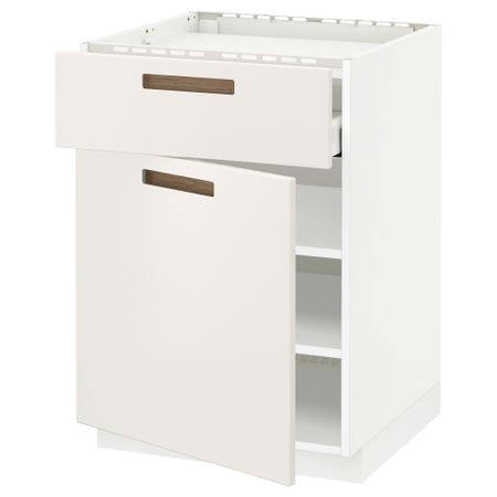 Напольный шкаф для варочной панели, ящик, полка, дверцы МЕТОД / МАКСИМЕРА, белый, Мэрста белый (60x60 см)