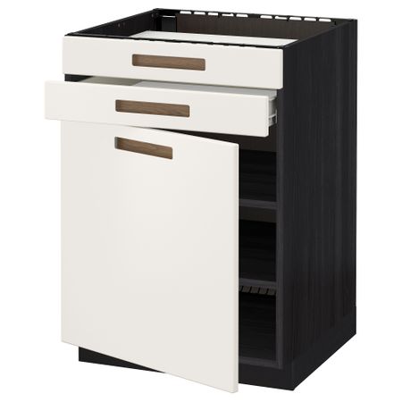 Напольный шкаф для варочной панели, доводчик, 2 фасада, 1 ящик МЕТОД / ФОРВАРА, черный, Мэрста белый (60x60 см)