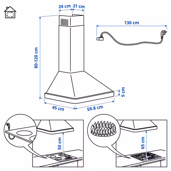 NILSBYN Вытяжка кухонная стен креп (колпак) - ИКЕА 300 цвет нержавеющей стали 60 см - схема-чертеж с размерами