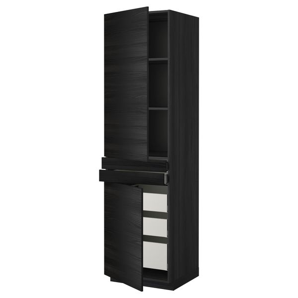Высокий шкаф + полки, 5 ящиков, 2 дверцы, 2 фронтальных МЕТОД / МАКСИМЕРА, черный, Тингсрид черный - фото 1
