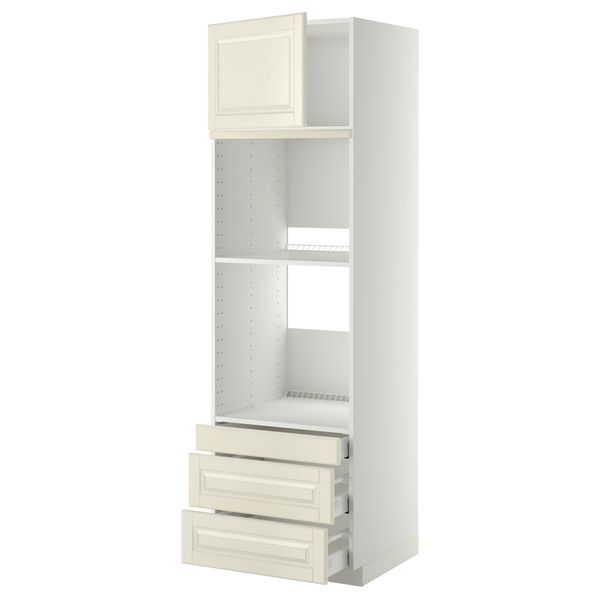 Высокий шкаф для духовки комбинированный, духовка + дверца, 3 ящика МЕТОД / МАКСИМЕРА, белый, Будбин белый с оттенком - фото 1
