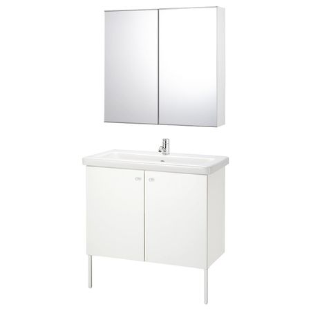 Комплект мебели для ванной,7 предм., белый/ПИЛКОН смеситель 84x43x88 см IKEA FISKÅN ФИСКОН / TVÄLLEN ТВЭЛЛЕН 894.309.02