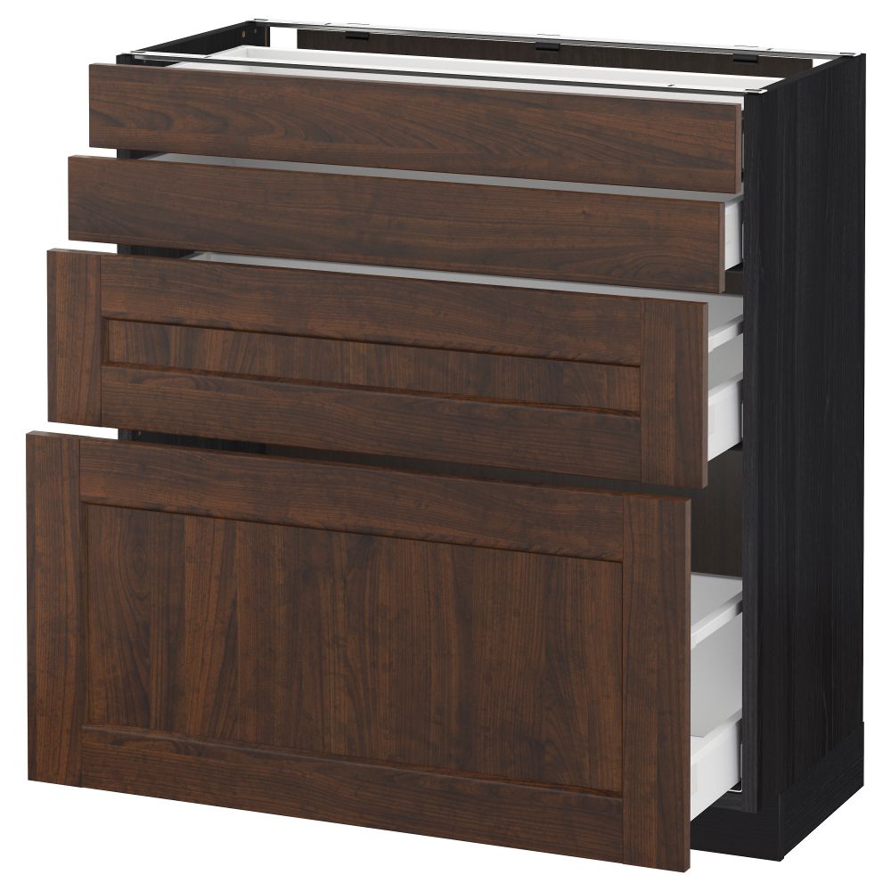 Напольный шкаф 4 фронтальных панели, 4 ящика МЕТОД / МАКСИМЕРА, черный, Эдсерум коричневый - схема-чертеж с размерами