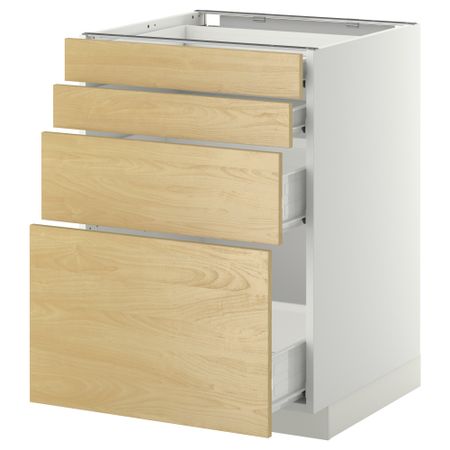 Напольный шкаф 4 фронтальных панели, 4 ящика МЕТОД / ФОРВАРА, белый, Тингсрид береза