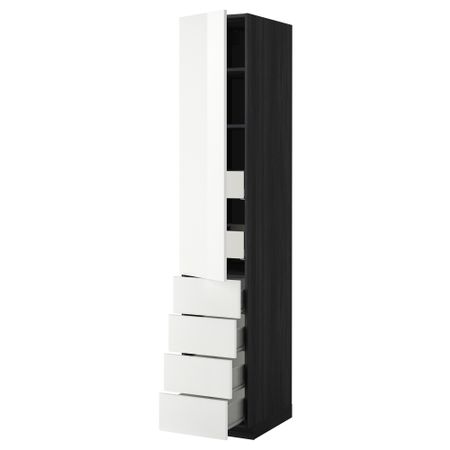 Высокий шкаф с полками/6 ящик, дверцами, 4 фронтальные панели МЕТОД / ФОРВАРА, черный, Рингульт белый