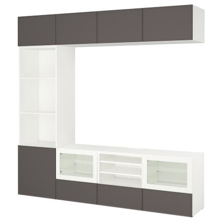 Шкаф для ТВ, комбинированный, стекляные дверцы БЕСТО, белый Грундсвикен, темно-серый прозрачное стекло