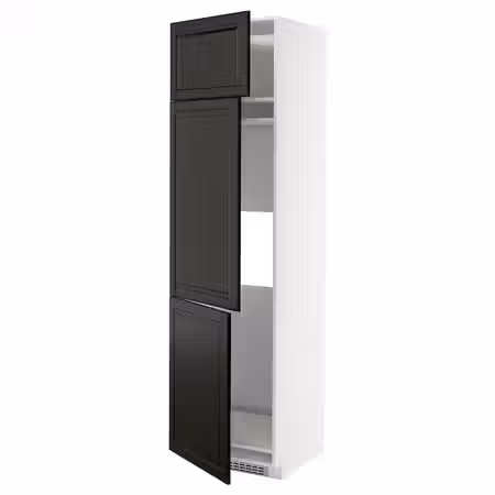 METOD Высокий шкаф д/холод/мороз/3 дверцы - белый/Bodbyn чёрный 60x60x220 см