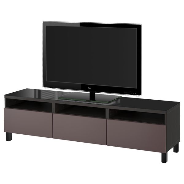 Тумба для ТВ с ящиками БЕСТО, черно-коричневый, Вальвикен темно-коричневый (180x40x48 см) - фото 1