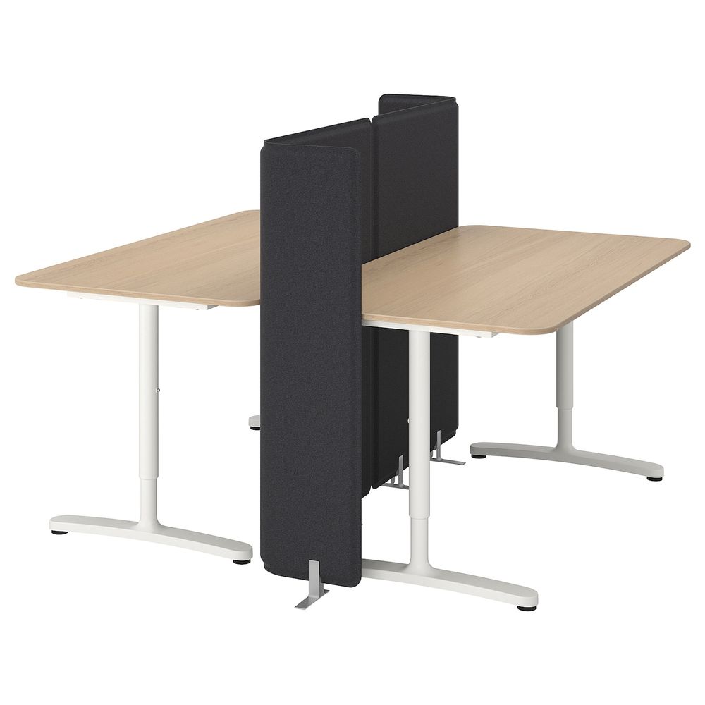 Стол с экраном, дубовый шпон, беленый, белый 160x160 120 см IKEA БЕКАНТ 292.880.44 - фото 1