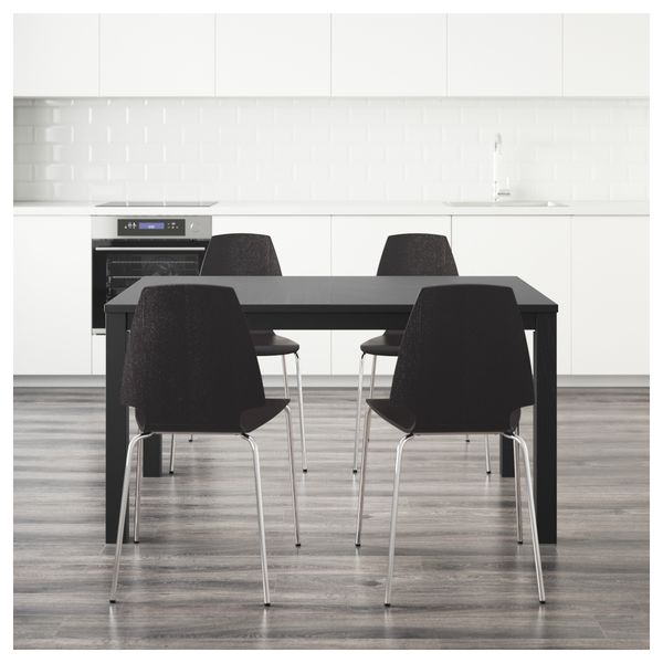 Стол и 4 стула БЬЮРСТА / ВИЛЬМАР, коричнево-чёрный (140 см) - фото 2