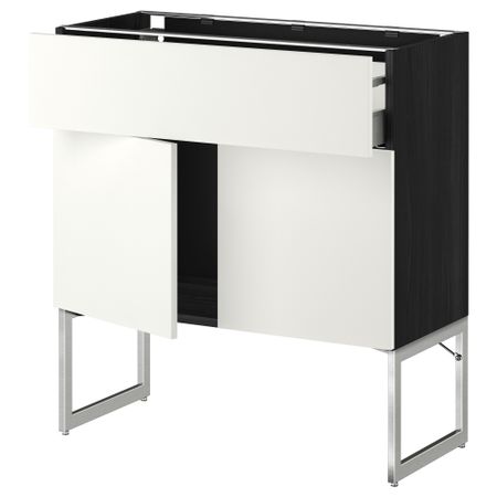 Напольный шкаф, полки, ящик, 2 двери МЕТОД / МАКСИМЕРА, черный, Хэггеби белый