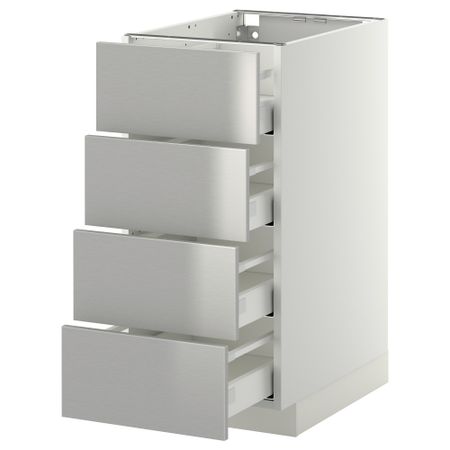 Напольный шкаф 4 фронтальных панели, 4 ящика МЕТОД / МАКСИМЕРА, белый, Гревста нержавеющ сталь