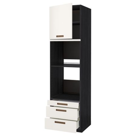 Высокий шкаф для духовки комбинированный, духовка + дверца, 3 ящика МЕТОД / ФОРВАРА, черный, Мэрста белый