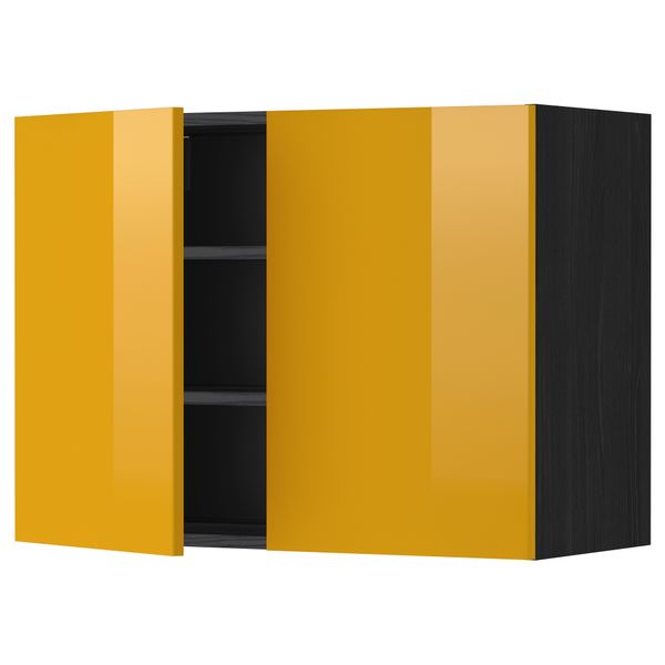 Навесной шкаф с полками, 2 дверцы МЕТОД, черный, Ерста желтый - схема-чертеж с размерами