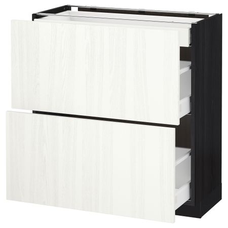 Напольный шкаф, 2 фасада, 3 ящика МЕТОД / МАКСИМЕРА, черный, Росдаль белый