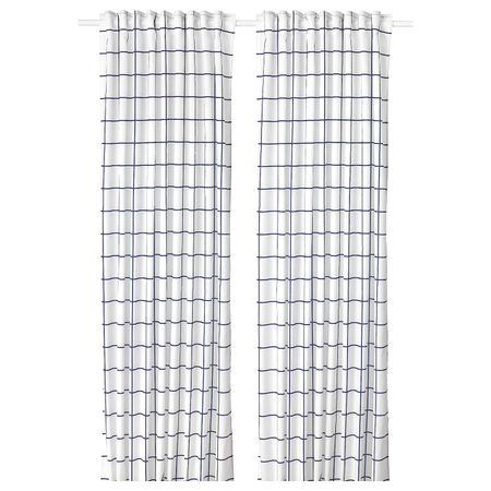Гардины, 1 пара, белый/синий, 145x300 см IKEA РОЗАЛИЛЛ 804.280.41