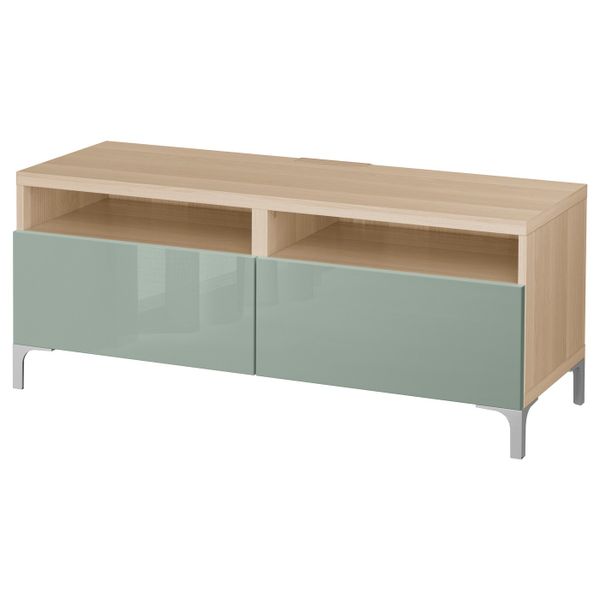 Тумба для ТВ с ящиками, под беленый дуб, Сельсвикен глянцевый/серо-зеленый светлый, 120x40x48 см IKEA БЕСТО 691.980.08 - фото 1