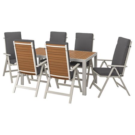 Стол+6кресел,д/сада, светло-коричневый, ФРЁСЁН/ДУВХОЛЬМЕН темно-серый 156x90 см IKEA ШЭЛЛАНД 592.668.75