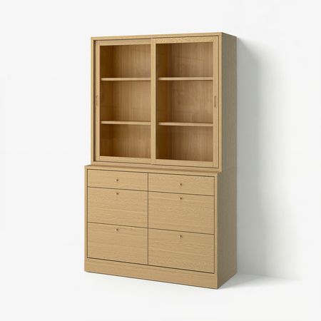 TONSTAD Комбинация для хранения с ящиками - дубовый шпон/стекло 121x47x210 см
