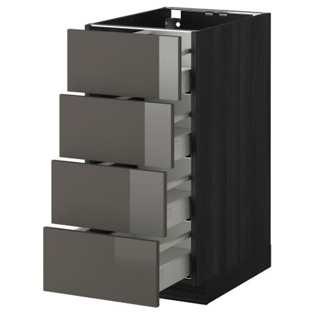 Напольный шкаф 4 фронтальных панели, 4 ящика МЕТОД / МАКСИМЕРА, черный, Рингульт серый